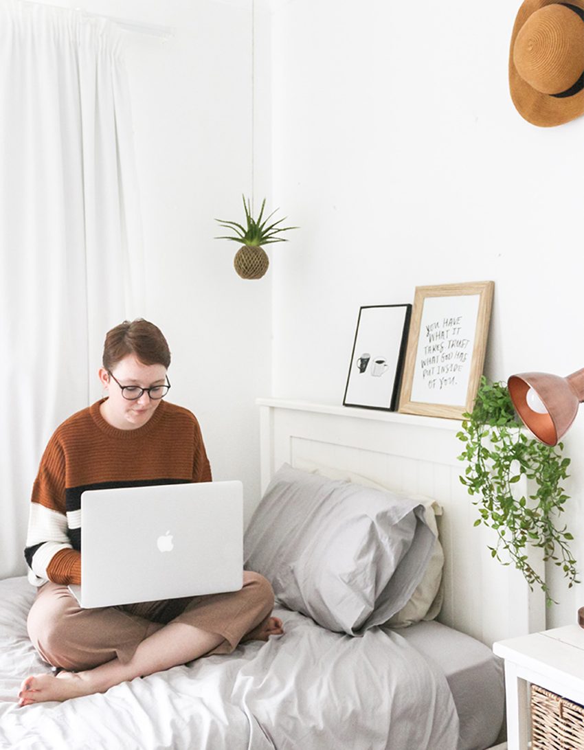 A student settled into a Sparrow room